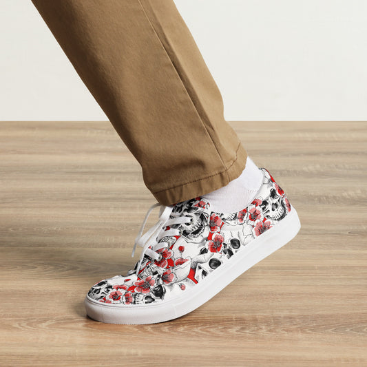 Skulls and Red Flowers Men’s Lace-up Canvas Shoes