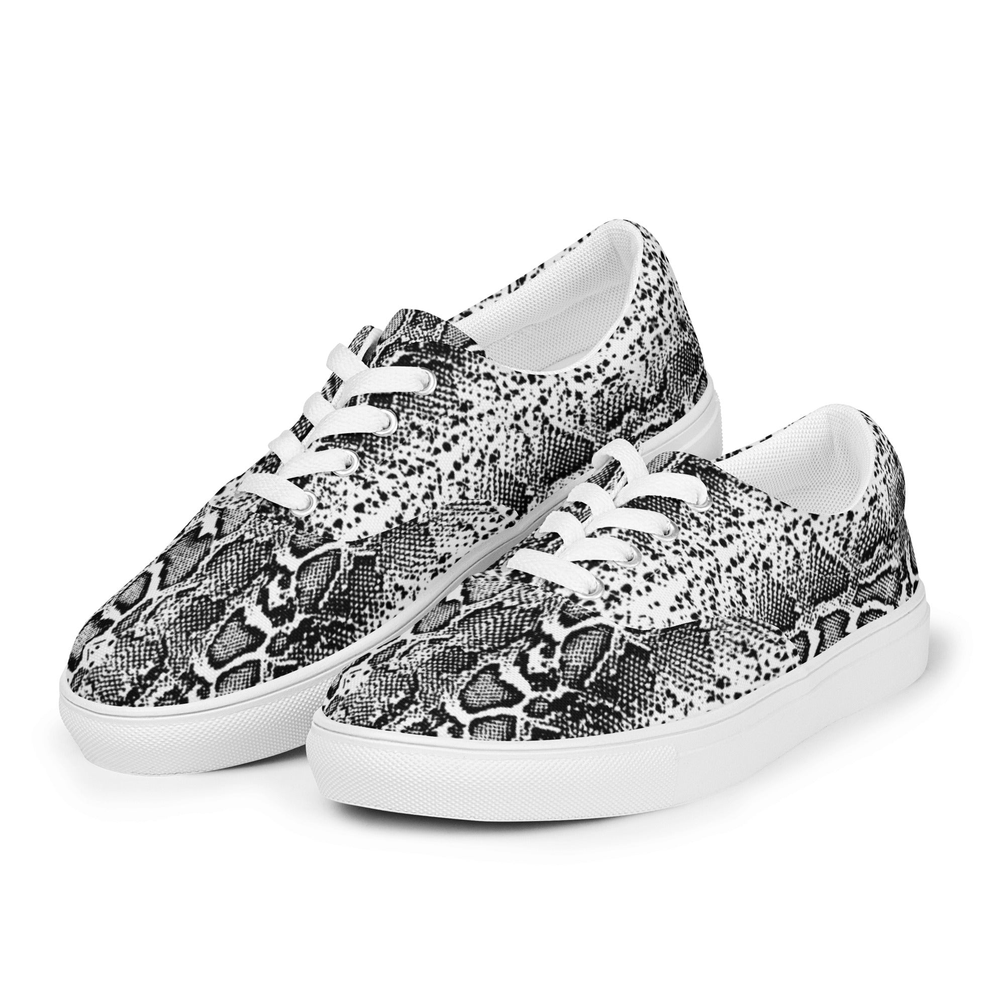 Black and White Python Skin Print Men’s Lace-Up Canvas Shoes