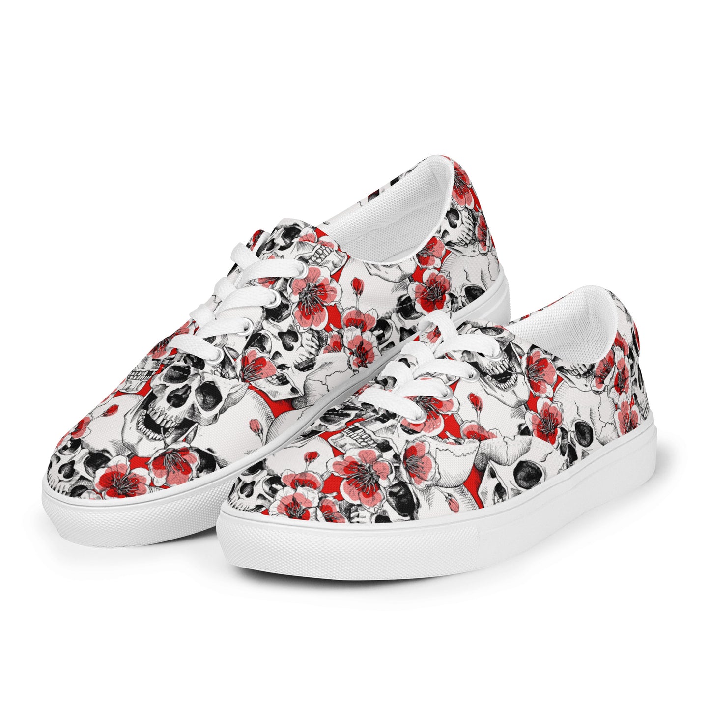 Skulls and Red Flowers Men’s Lace-up Canvas Shoes