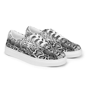 Black and White Python Skin Print Men’s Lace-Up Canvas Shoes