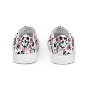 Skulls and Pink Blossoms Men’s Slip-on Canvas Shoes