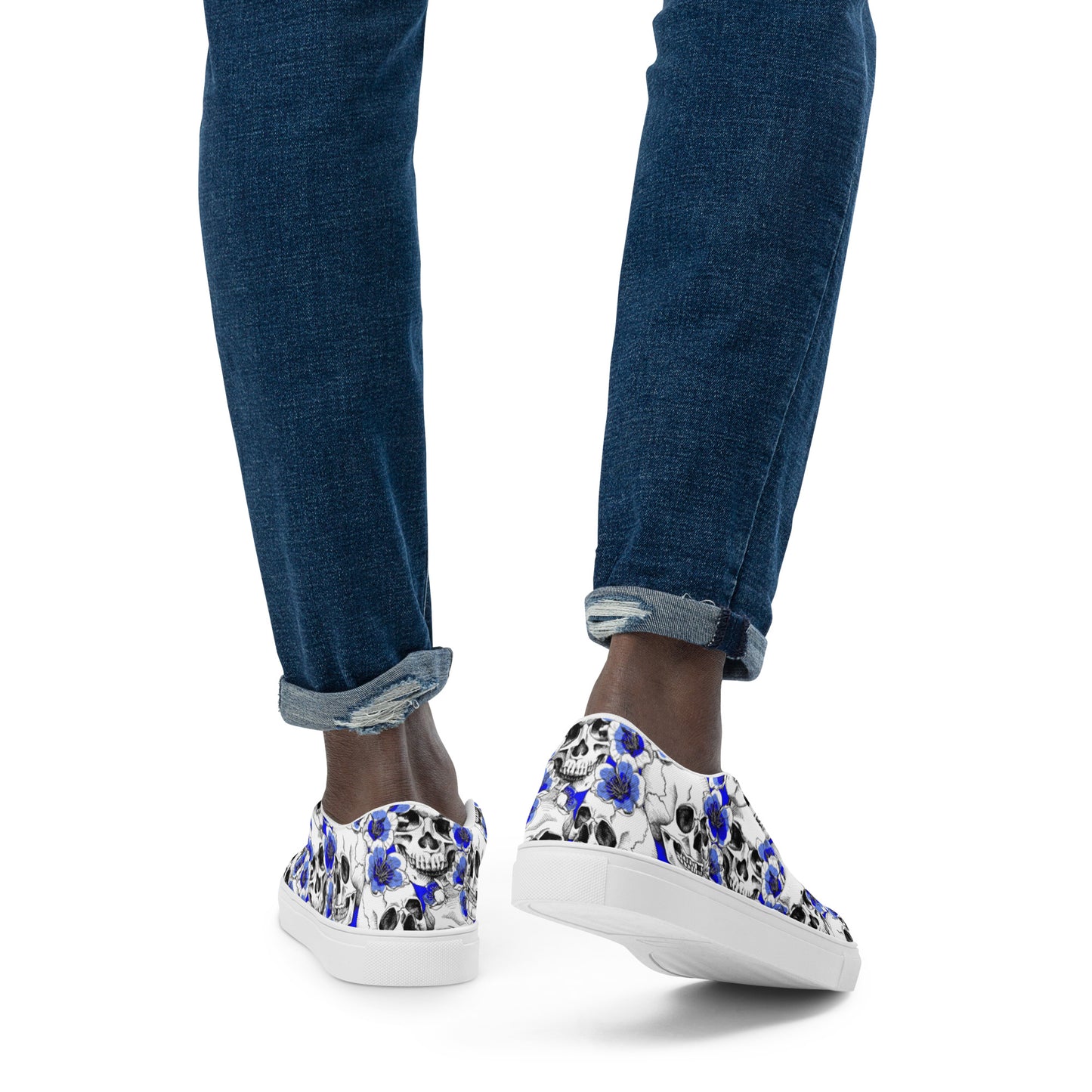 Skulls and Blue Blossoms Men’s Slip-on Canvas Shoes