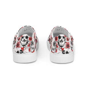 Skulls and Red Blossoms Men’s Slip-on Canvas Shoes