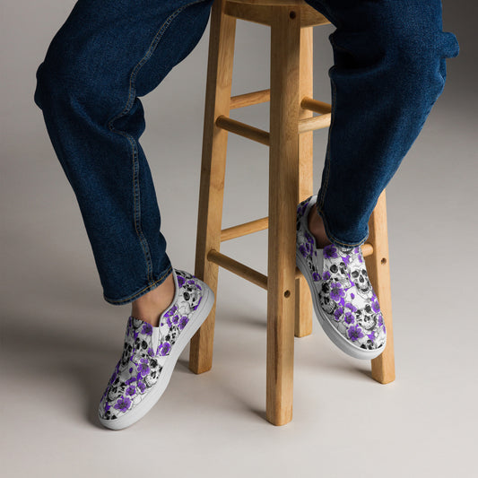 Skulls and Purple Blossoms Men’s Slip-on Canvas Shoes