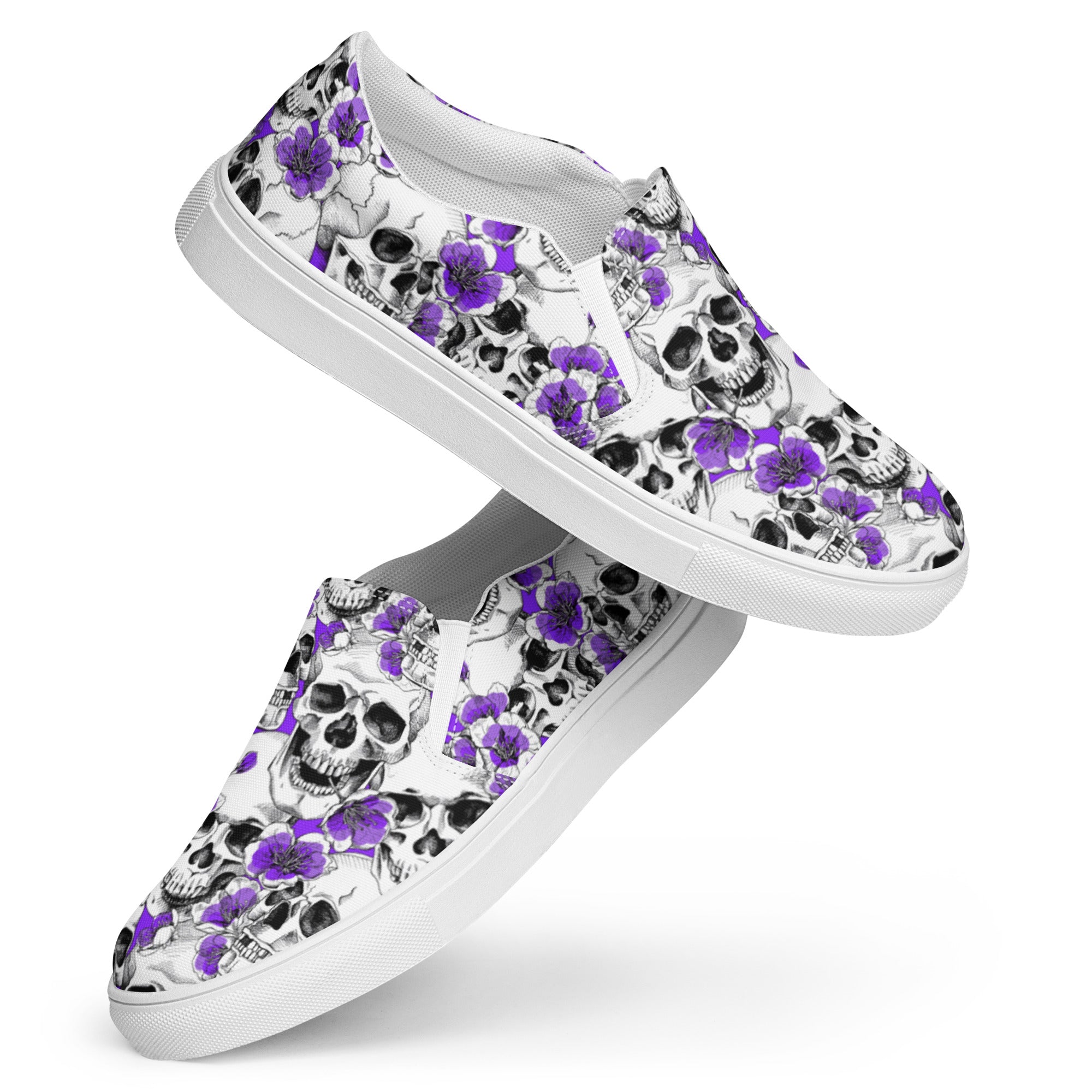 Skulls and Purple Blossoms Men’s Slip-on Canvas Shoes