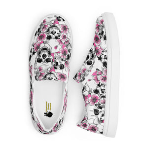 Skulls and Pink Blossoms Men’s Slip-on Canvas Shoes