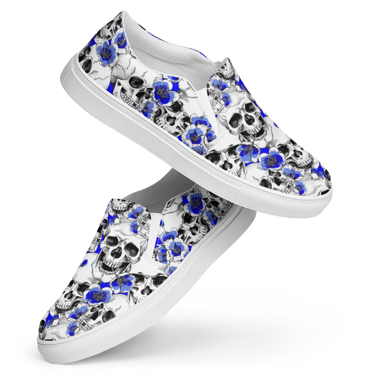 Skulls and Blue Blossoms Men’s Slip-on Canvas Shoes