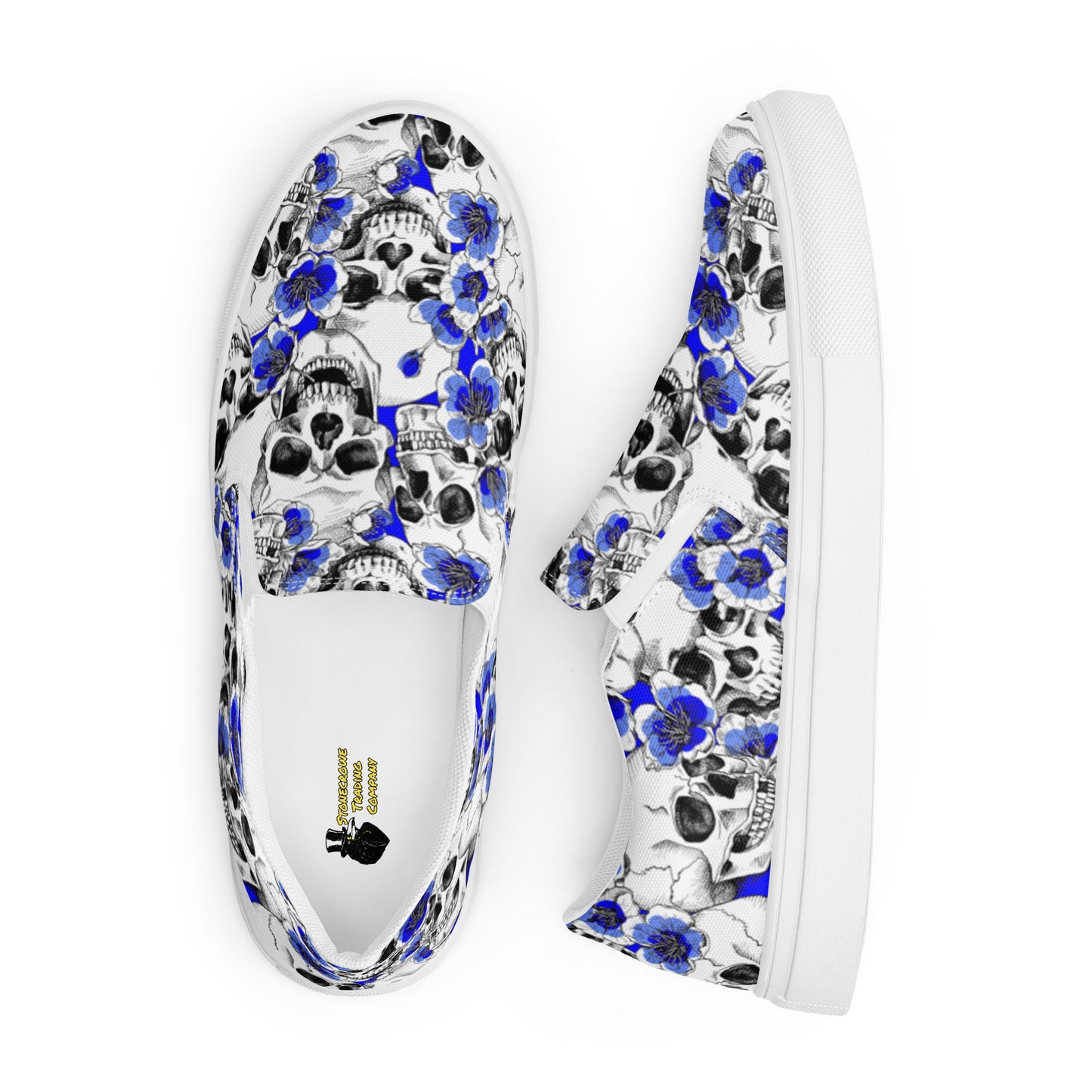 Skulls and Blue Blossoms Men’s Slip-on Canvas Shoes