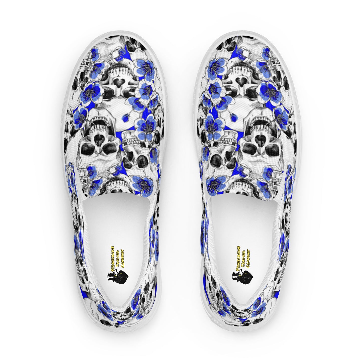 Skulls and Blue Blossoms Men’s Slip-on Canvas Shoes