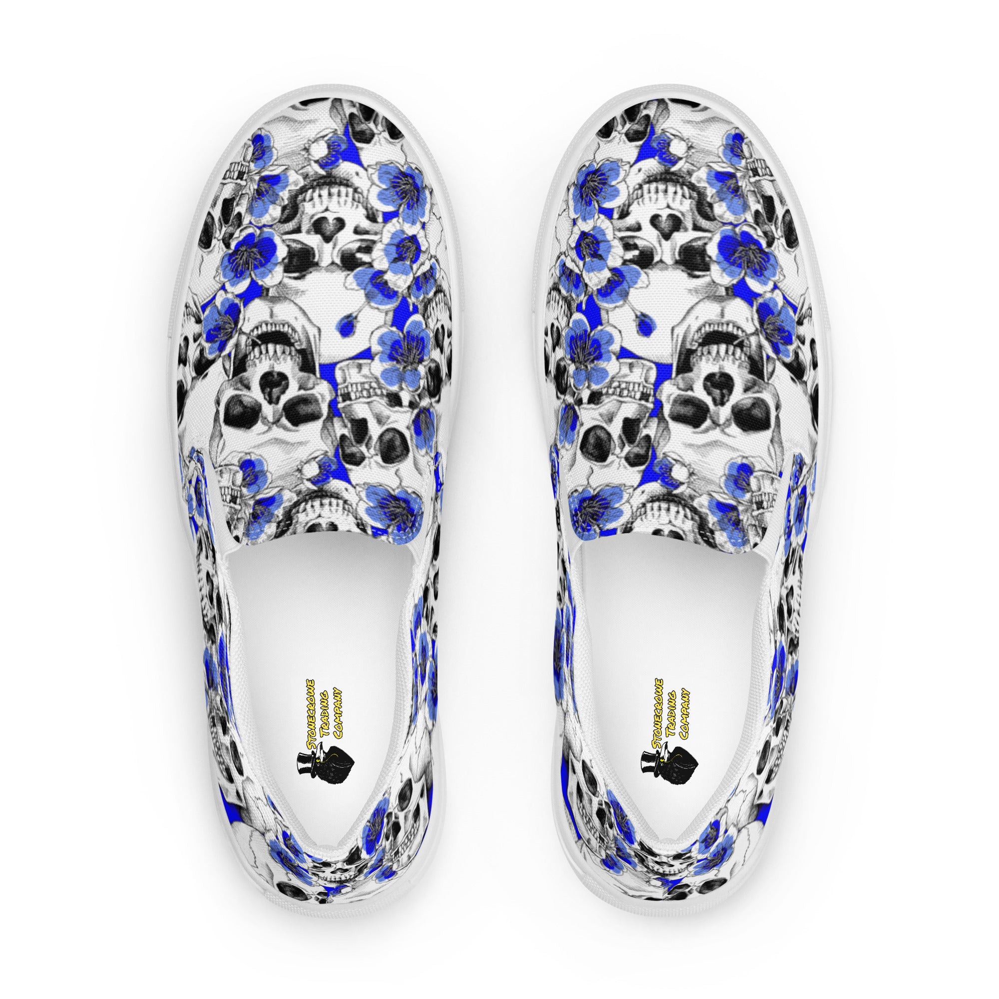 Skulls and Blue Blossoms Men’s Slip-on Canvas Shoes