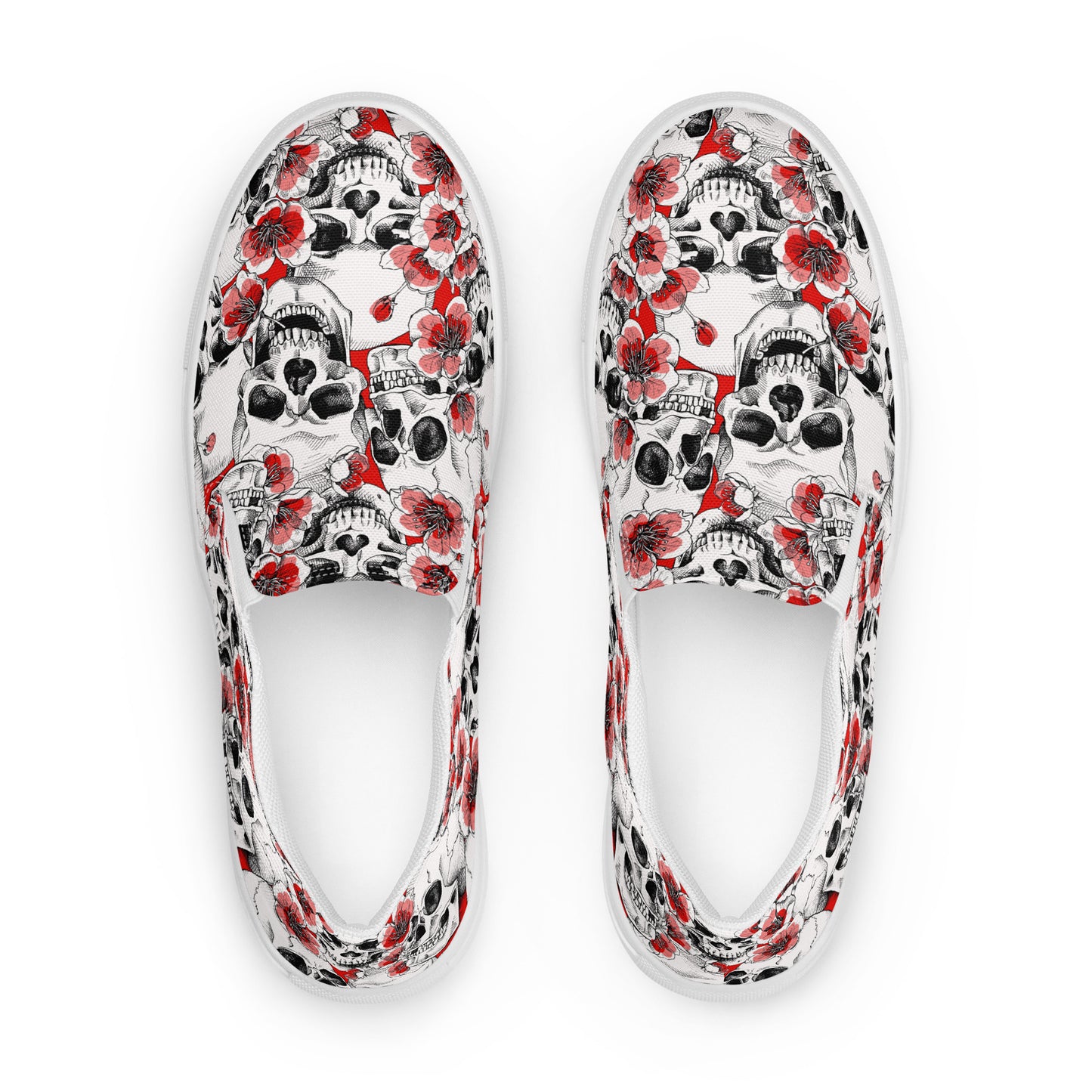 Skulls and Red Blossoms Men’s Slip-on Canvas Shoes