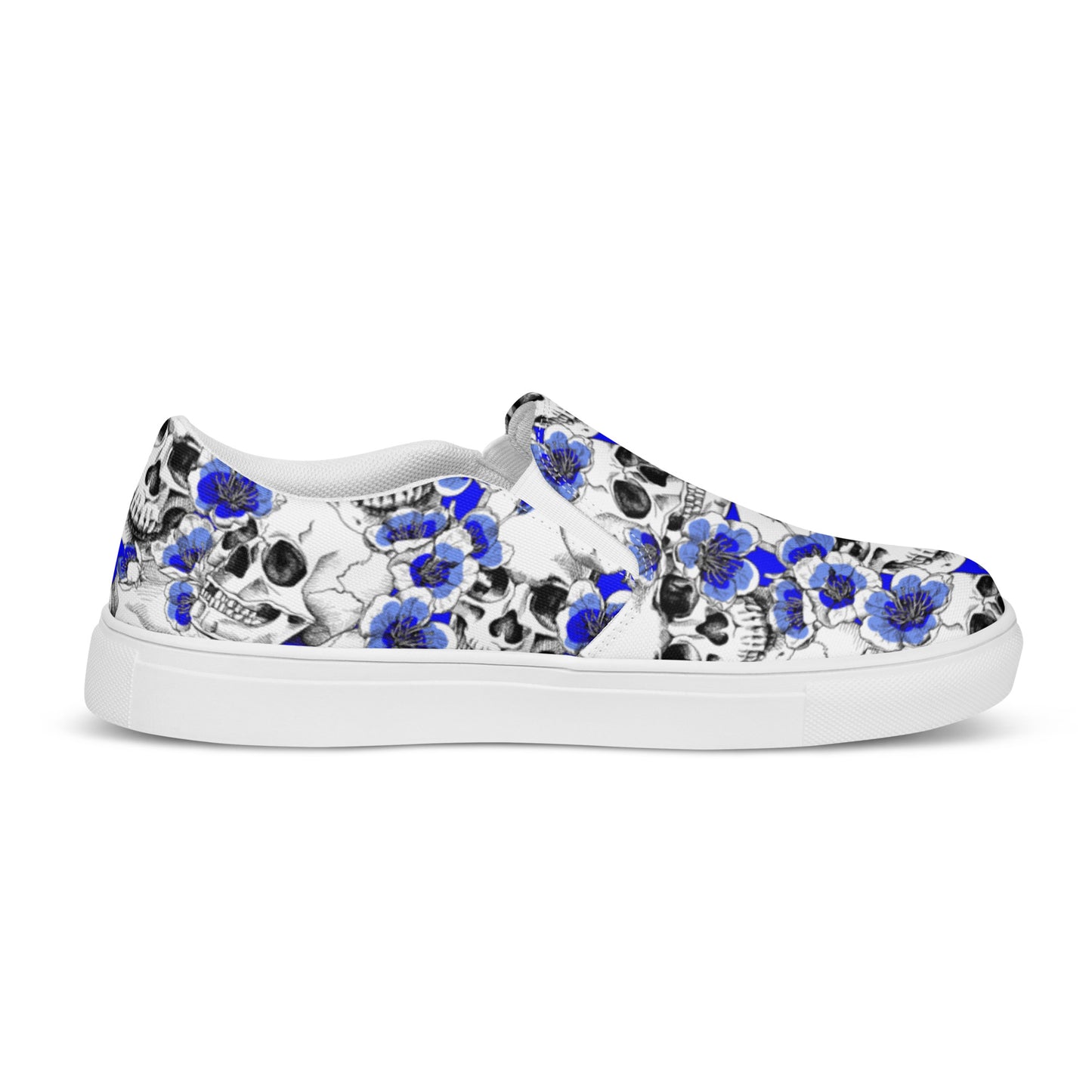 Skulls and Blue Blossoms Men’s Slip-on Canvas Shoes