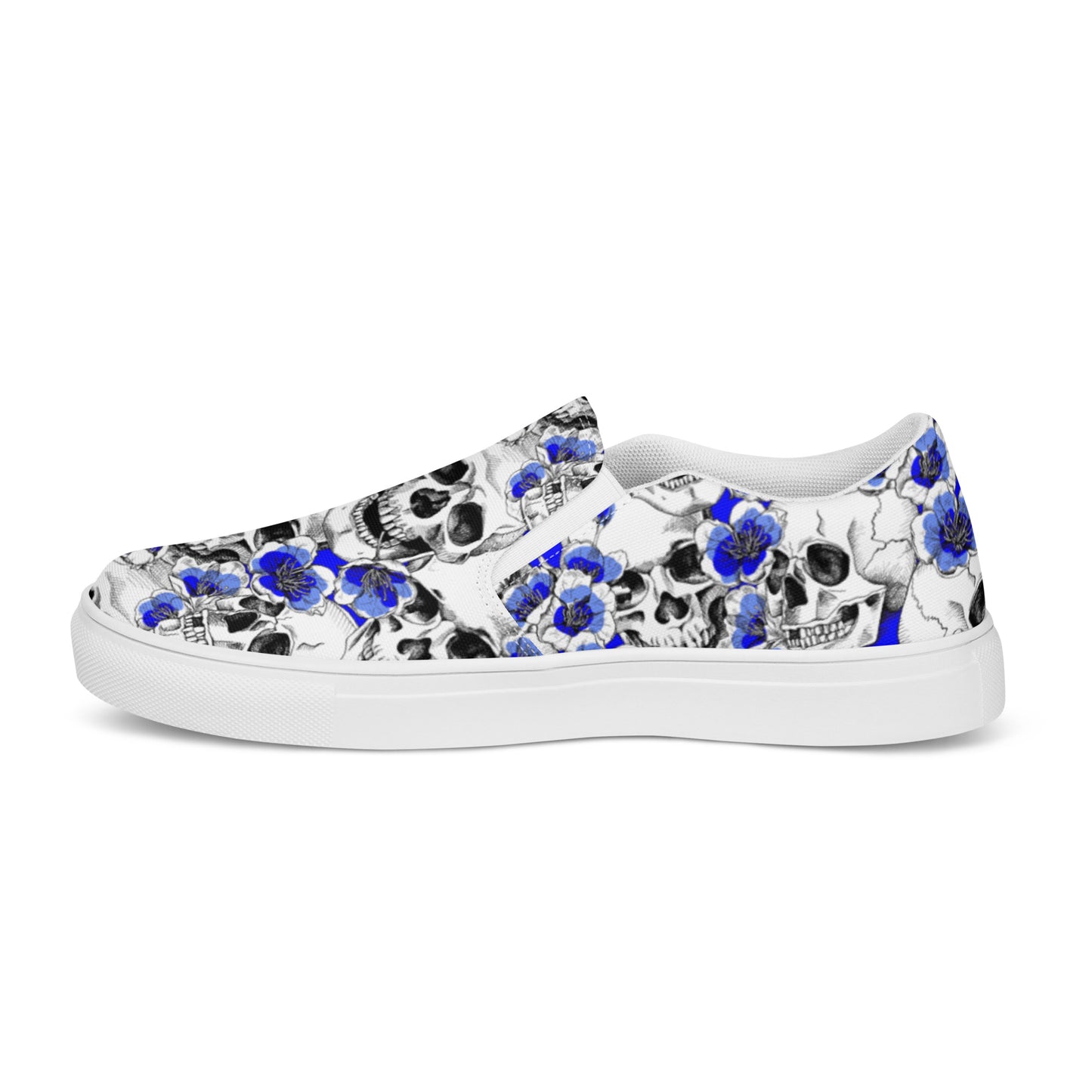 Skulls and Blue Blossoms Men’s Slip-on Canvas Shoes