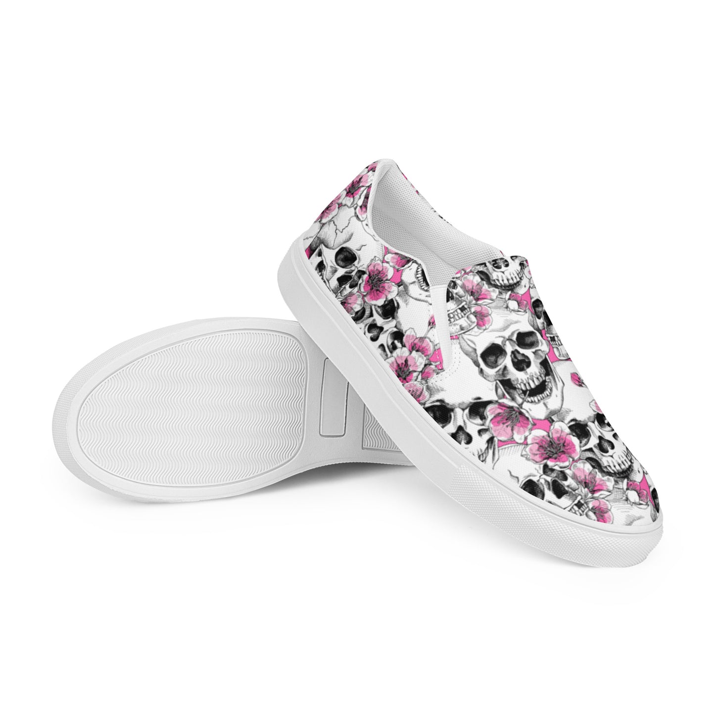 Skulls and Pink Blossoms Men’s Slip-on Canvas Shoes