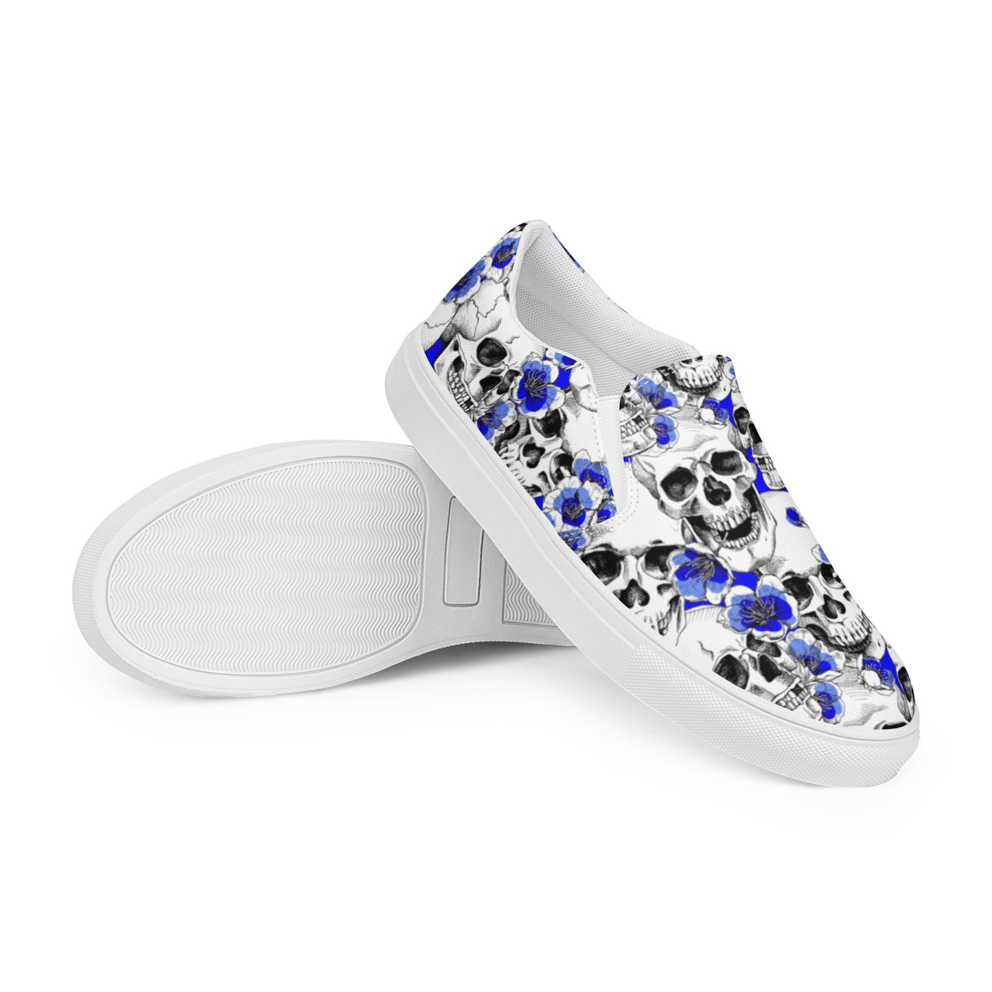 Skulls and Blue Blossoms Men’s Slip-on Canvas Shoes