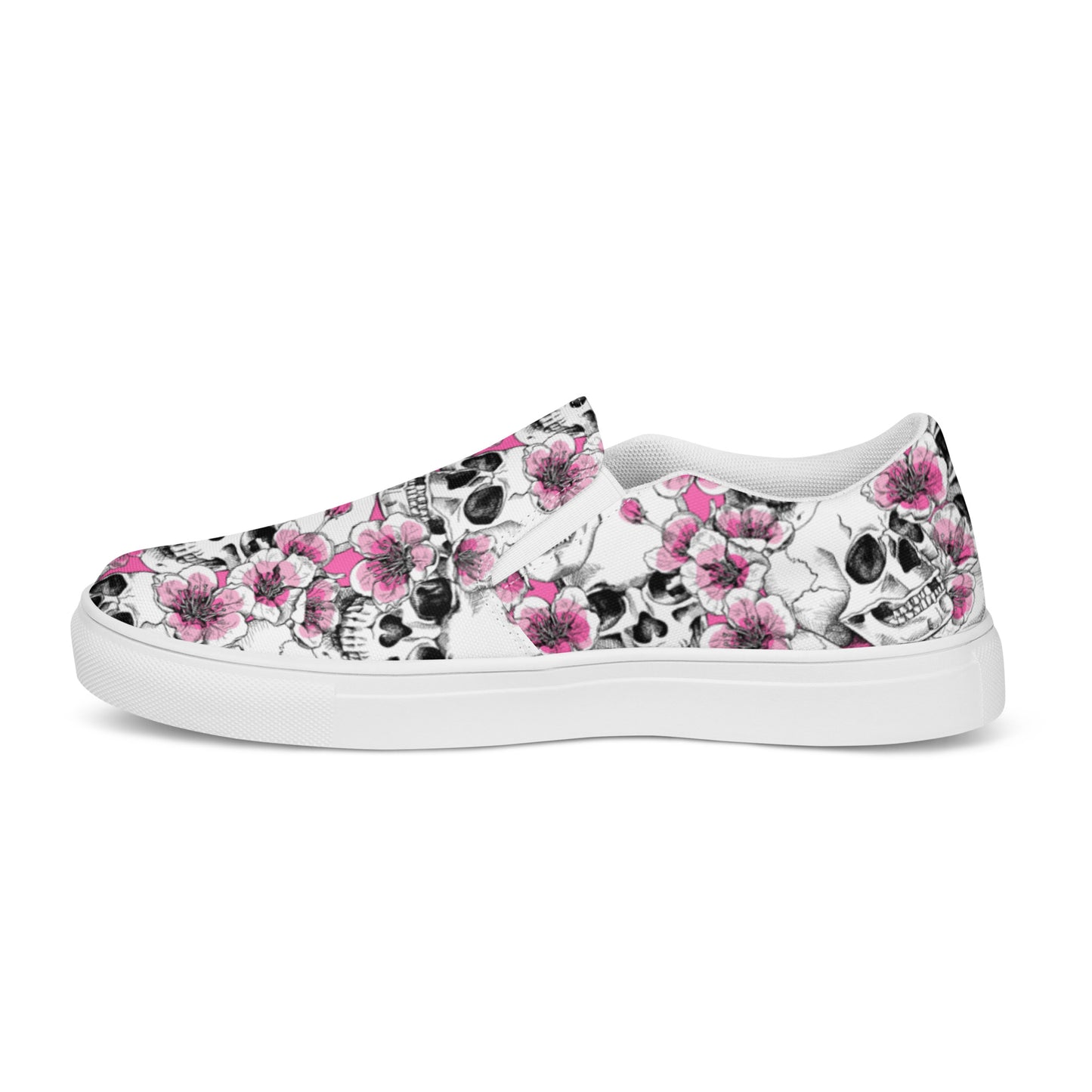 Skulls and Pink Blossoms Men’s Slip-on Canvas Shoes