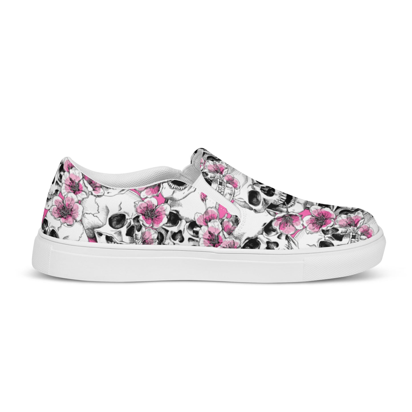 Skulls and Pink Blossoms Men’s Slip-on Canvas Shoes