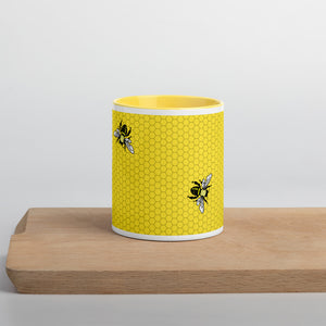 Bees on Honeycomb Mug with Yellow Inside