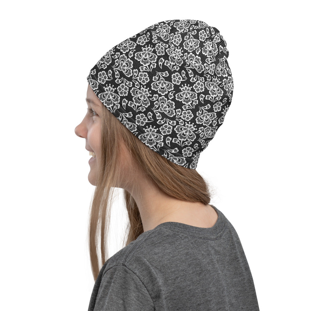 White Lace Print Neck Gaiter