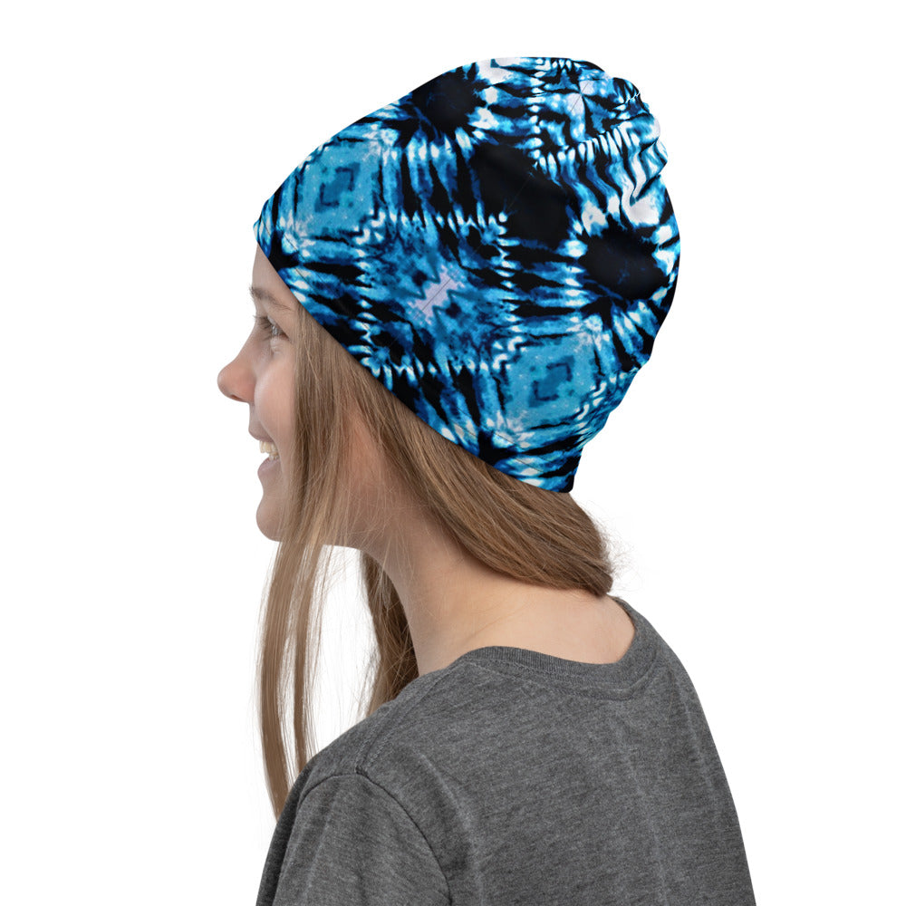 Blue on Black Tie Dye Neck Gaiter