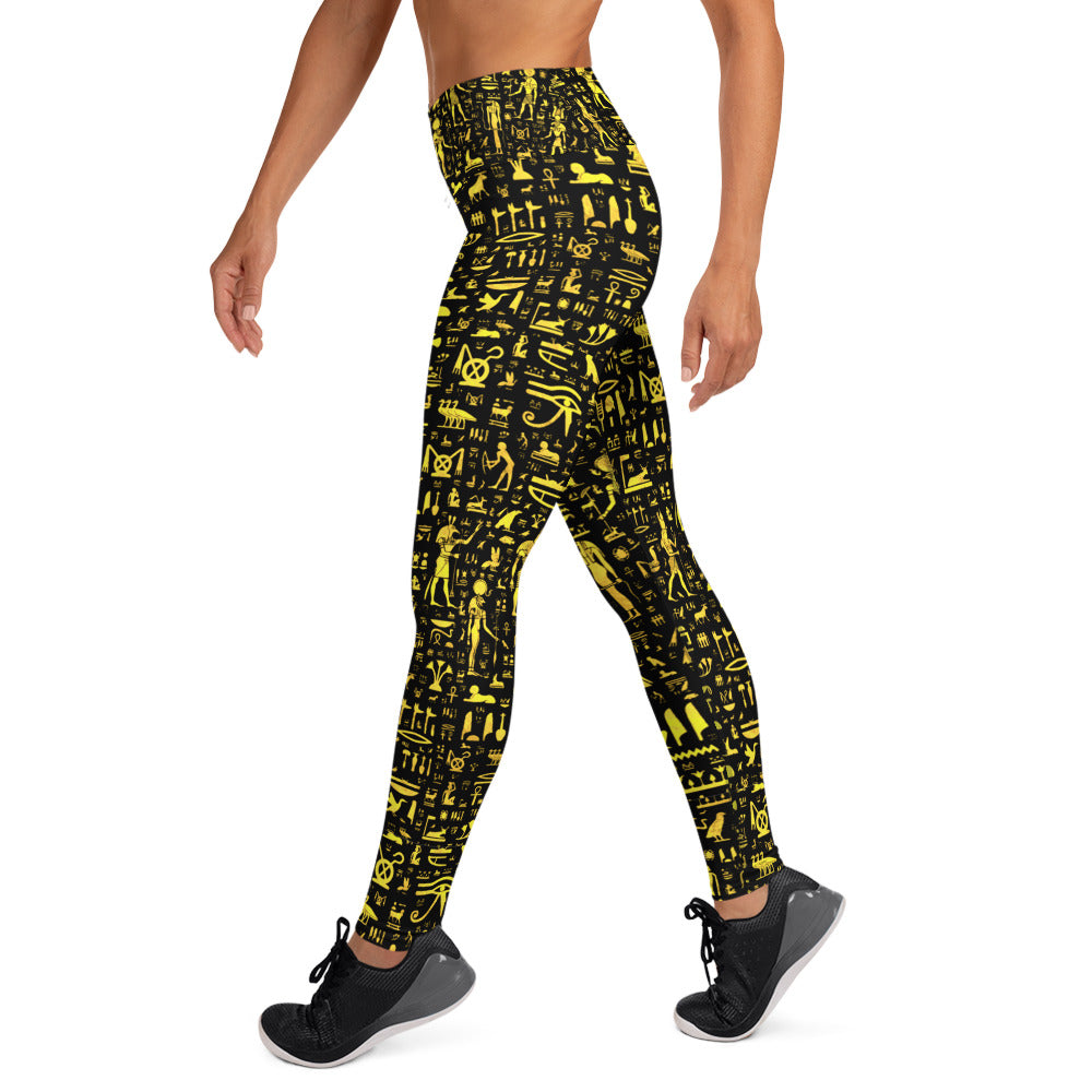 Egyptian Hieroglyphs Print Yoga Leggings With Pockets