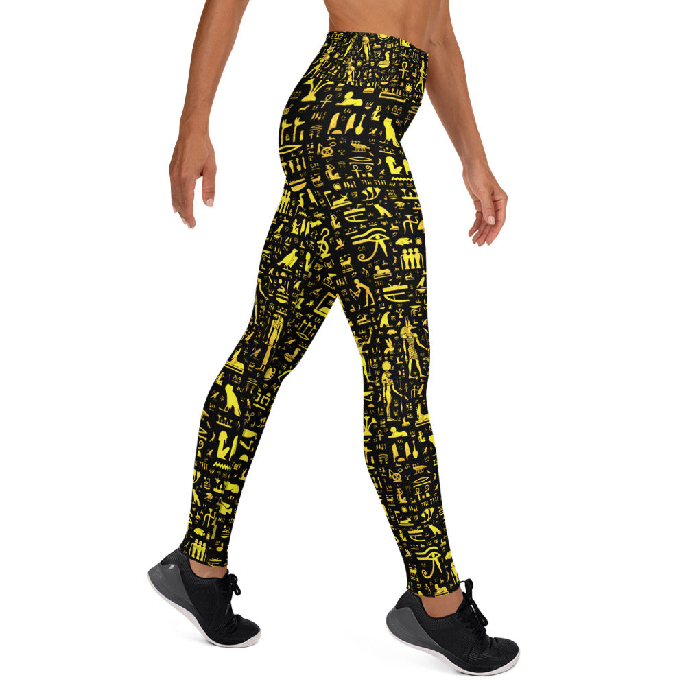 Egyptian Hieroglyphs Print Yoga Leggings With Pockets