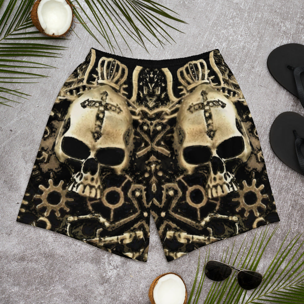 Steampunk Gear Skull Men's Athletic Mid-Length Shorts