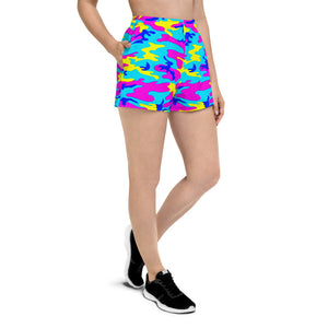 Colorful Camo Athletic Women's Short Shorts