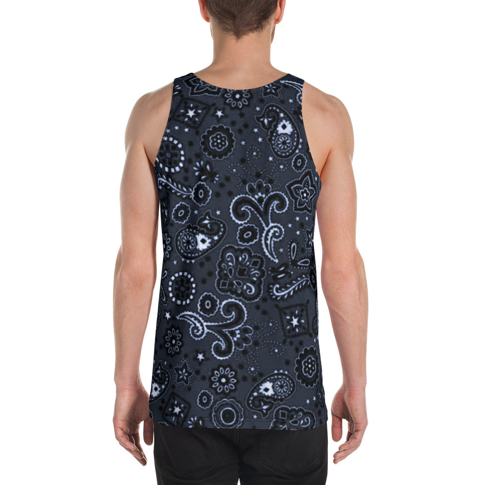 Blue On Black Bandanna Print Tank Top