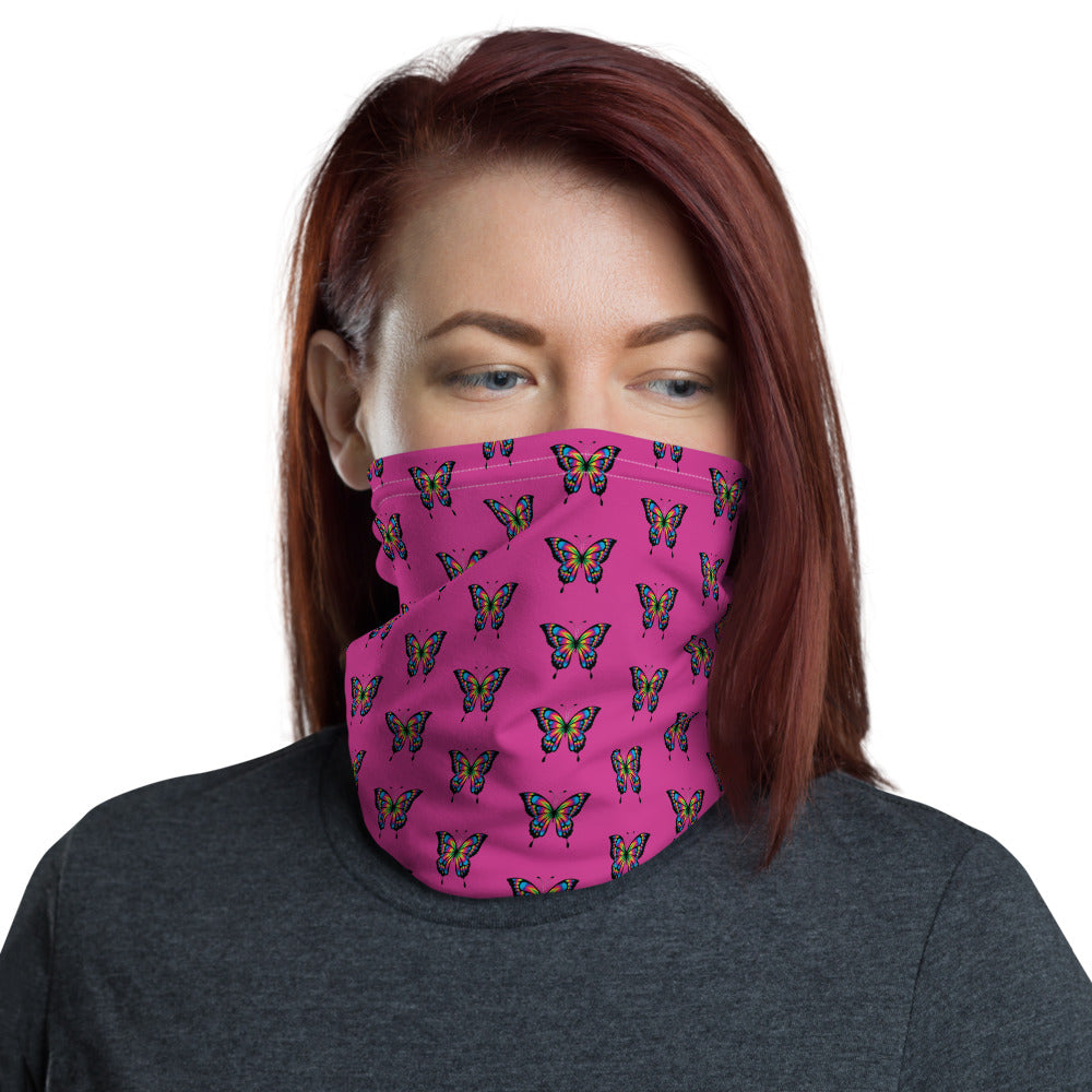 Butterfly Neck Gaiter Pink Background