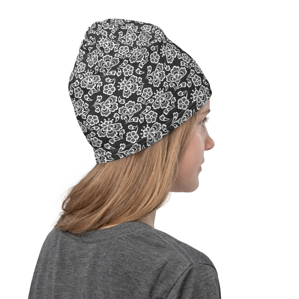 White Lace Print Neck Gaiter