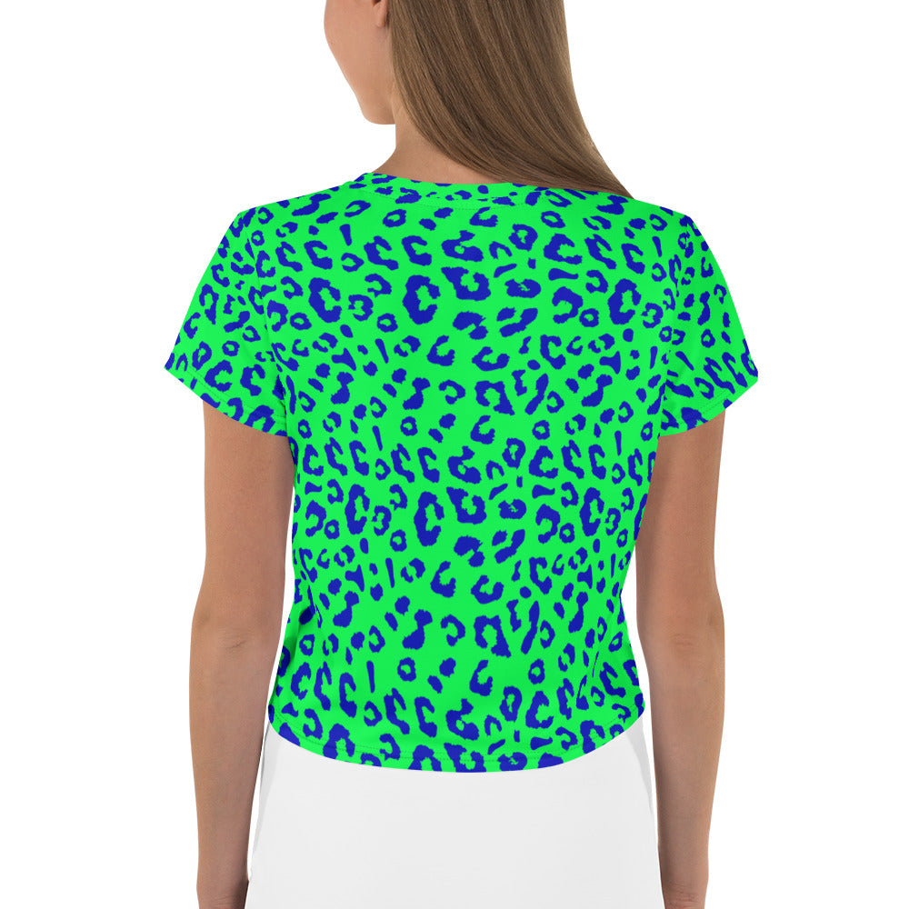 Neon Green and Blue Leopard Print Crop Tee