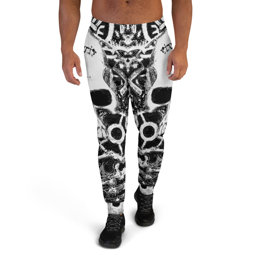 Black & White Steampunk Skull Slim Fit Men's Joggers