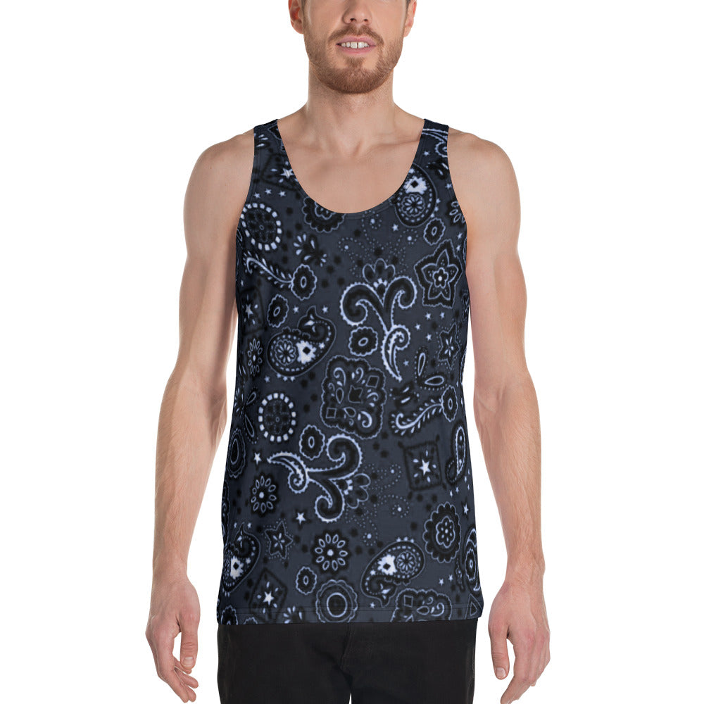 Blue On Black Bandanna Print Tank Top