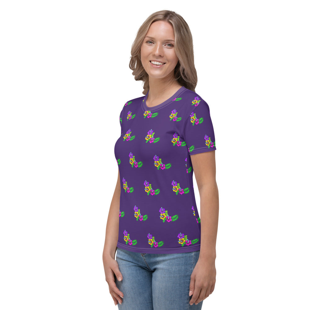 Women's Purple Tropical Print T-shirt