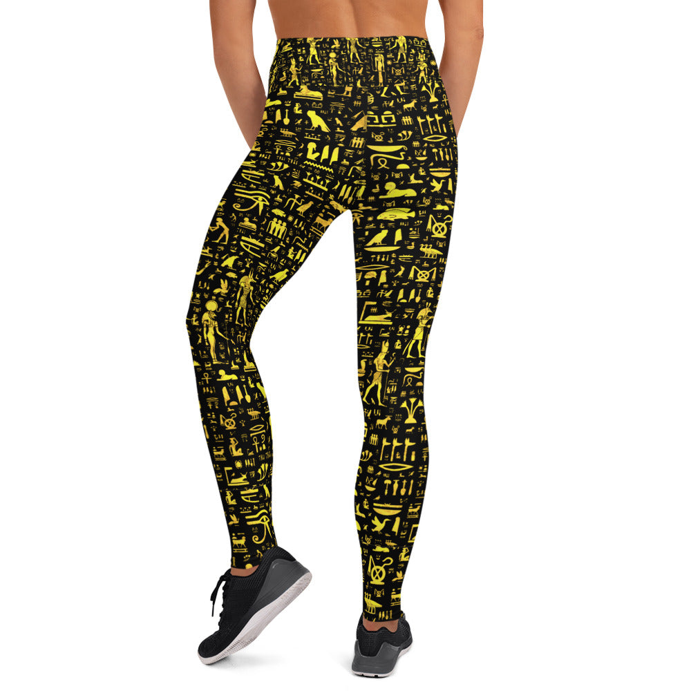 Egyptian Hieroglyphs Print Yoga Leggings With Pockets