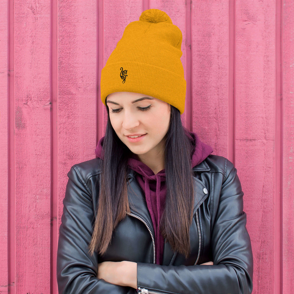 Tribal Cat Pom-Pom Beanie