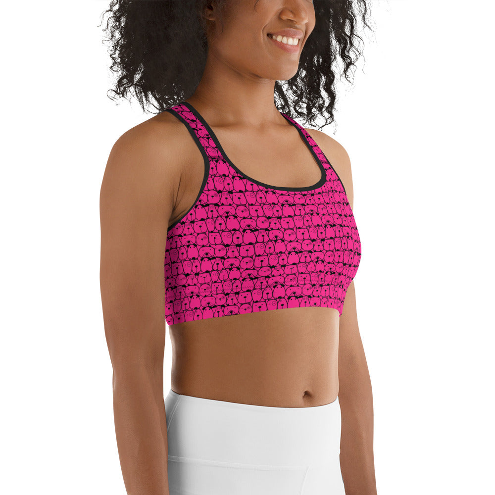 Pink and Black Doggies Sports Bra