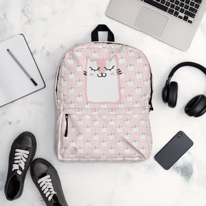 Pink Sleepy Cat Water-Resistant Backpack