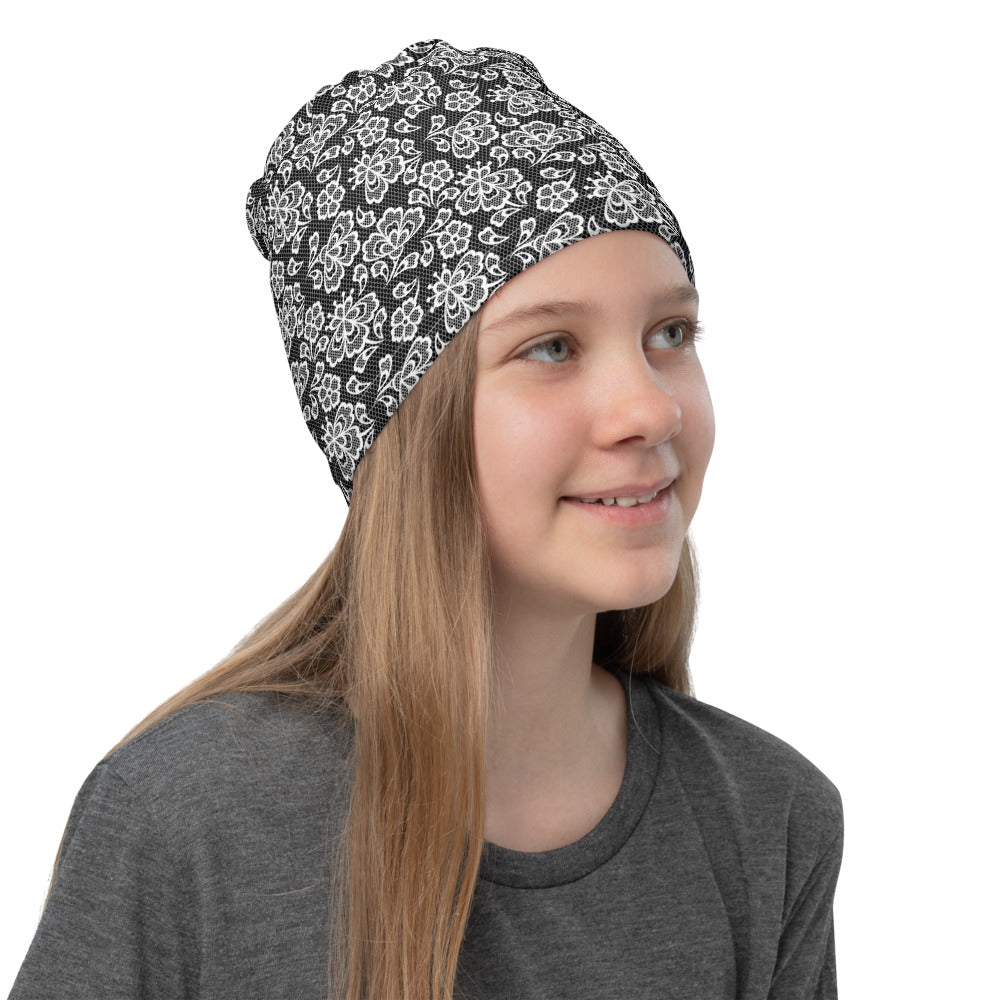 White Lace Print Neck Gaiter