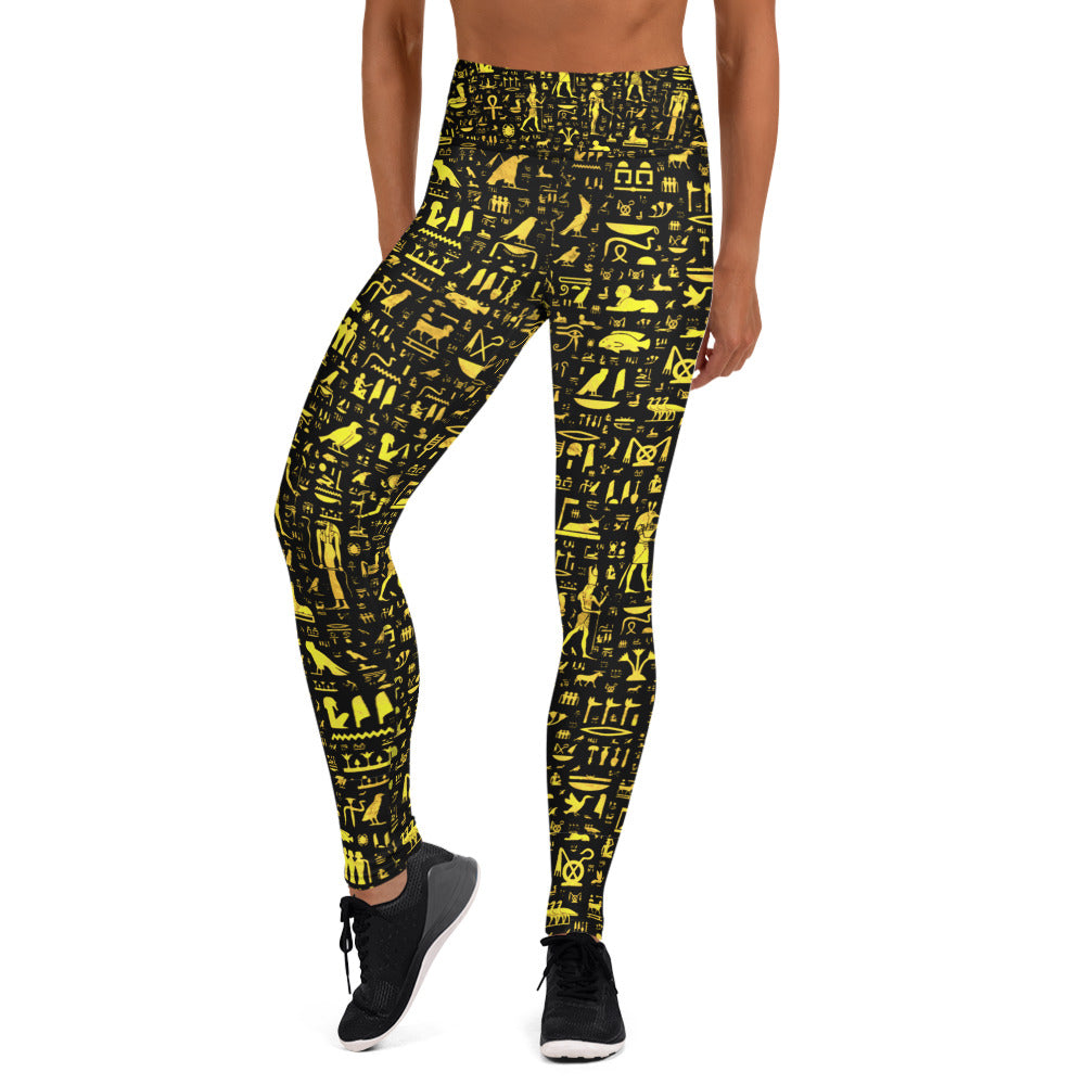 Egyptian Hieroglyphs Print Yoga Leggings With Pockets