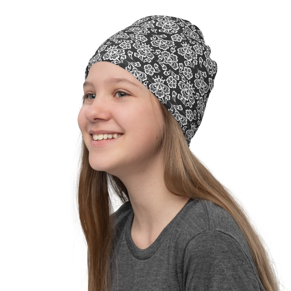 White Lace Print Neck Gaiter