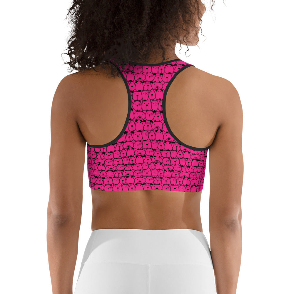 Pink and Black Doggies Sports Bra