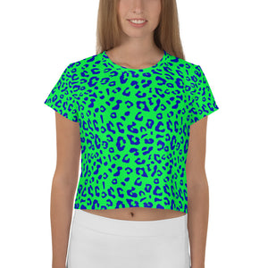 Neon Green and Blue Leopard Print Crop Tee