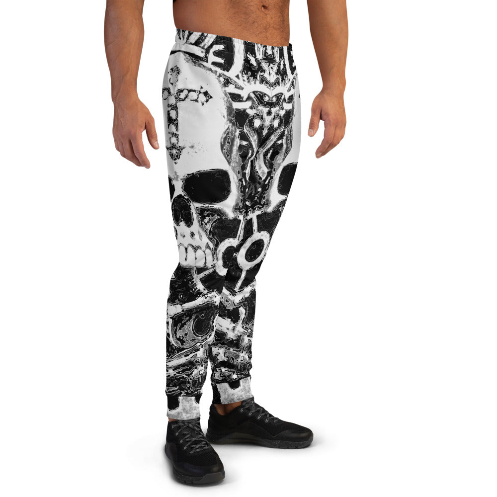 Black & White Steampunk Skull Slim Fit Men's Joggers