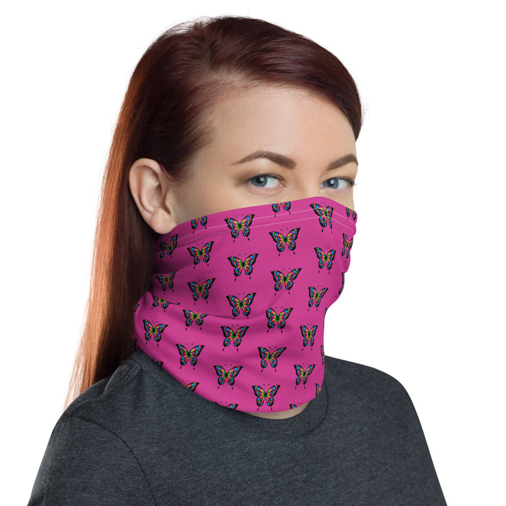 Butterfly Neck Gaiter Pink Background