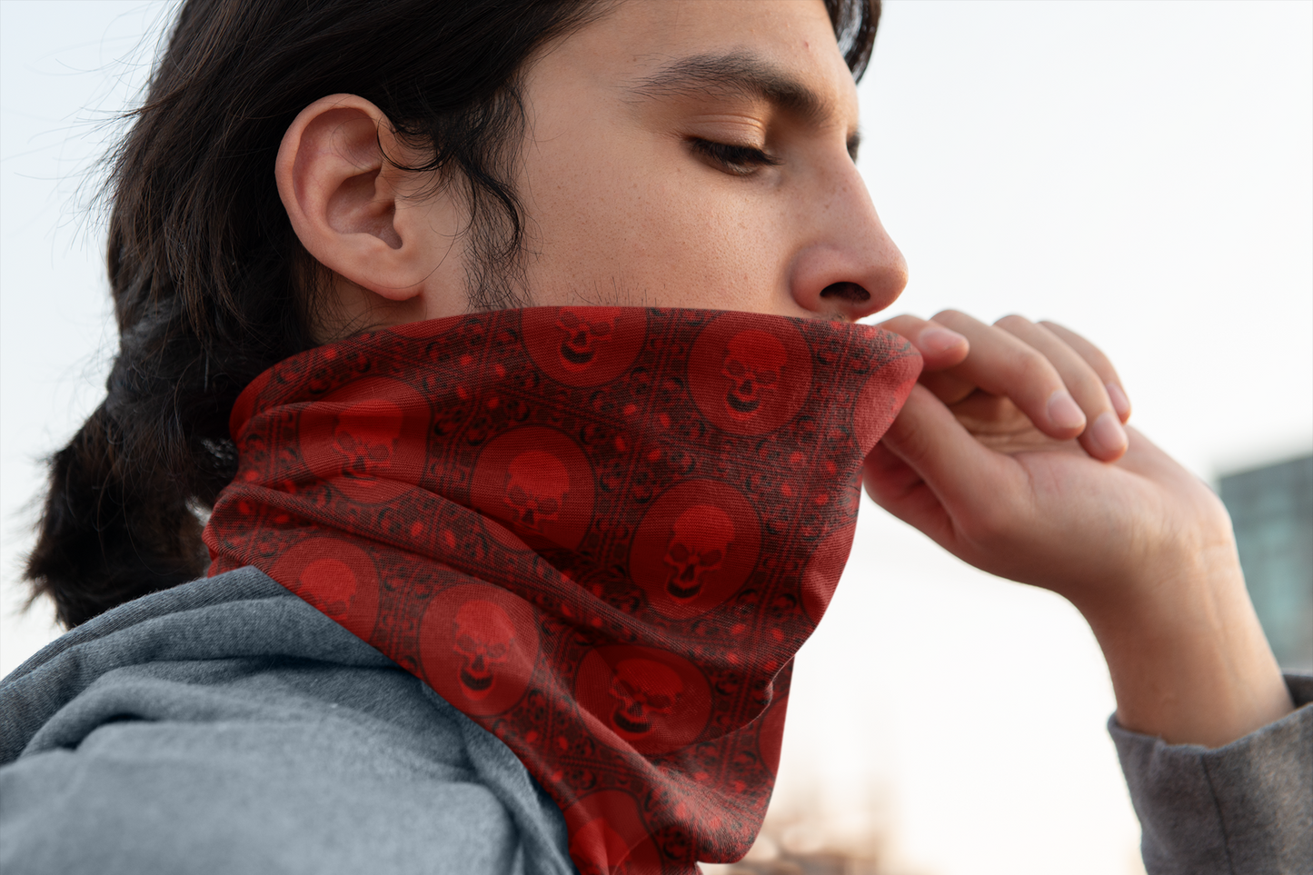 Crimson Skull Bandanna Neck Gaiter & Headband