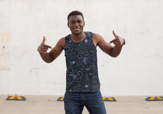 Blue On Black Bandanna Print Tank Top