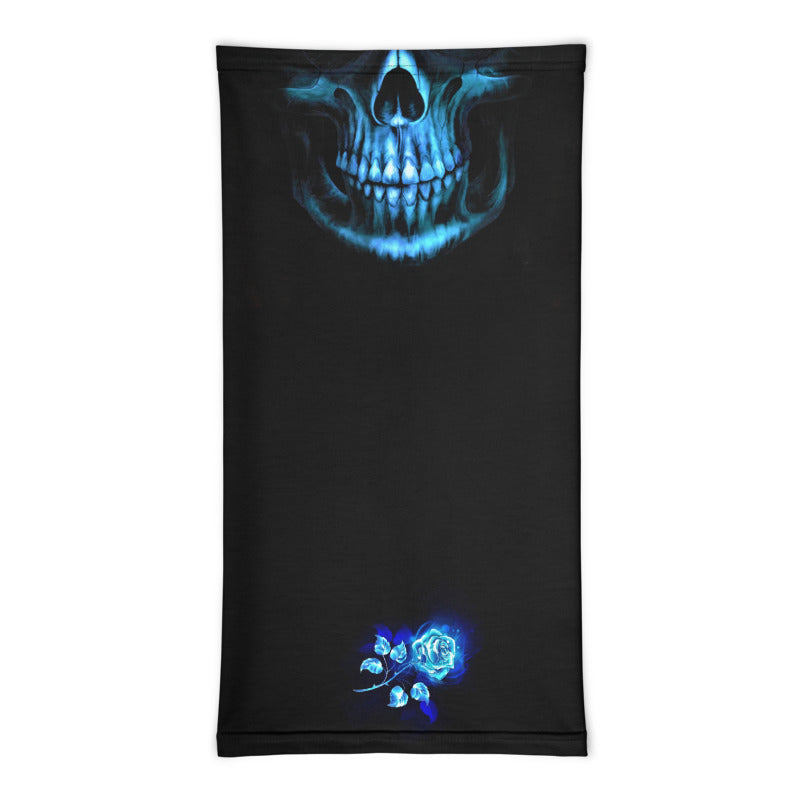 Blue Flame Skull Neck Gaiter & Blue Fire Rose Headband