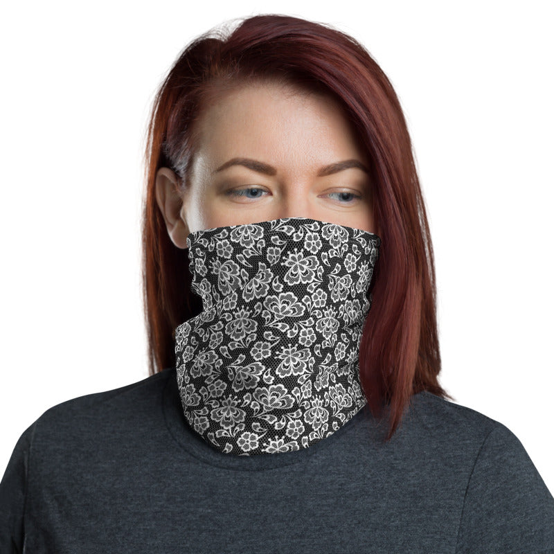 White Lace Print Neck Gaiter